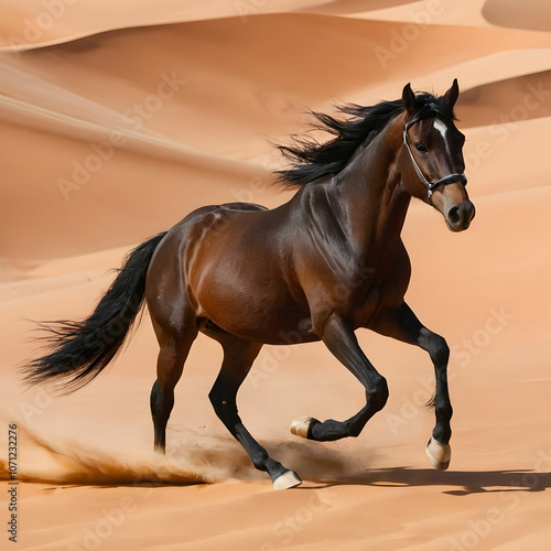 horse running through desert