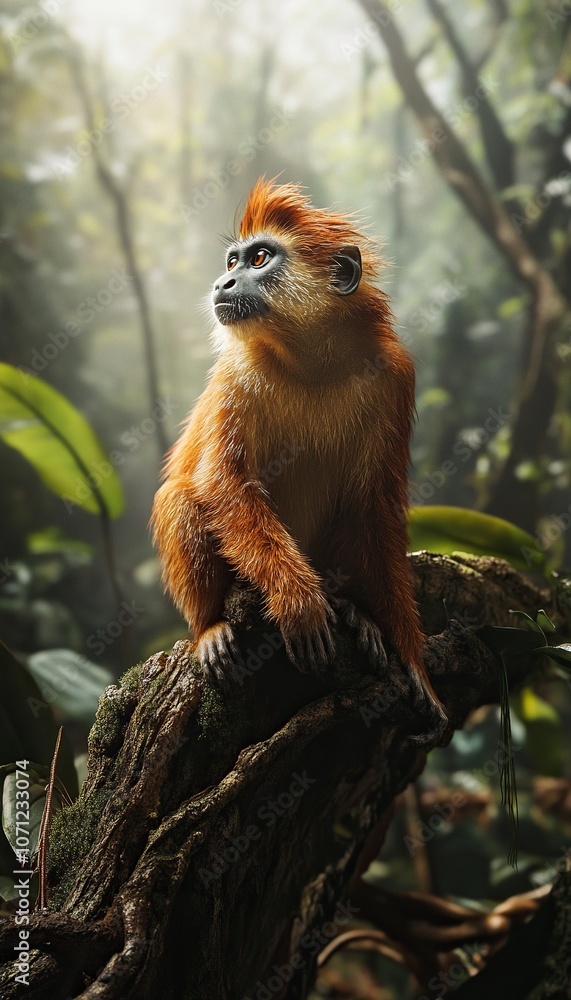 Obraz premium photo realistic monkey in a rain forest preserved, biodiversity. daylight.generative ai