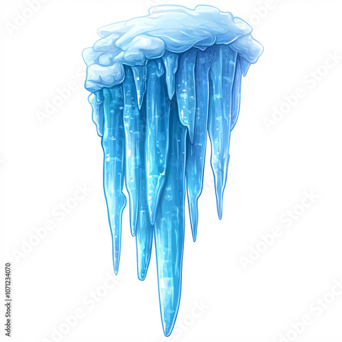 A vibrant ice formation with icicles and a snowy cap, showcasing a beautiful winter aesthetic.