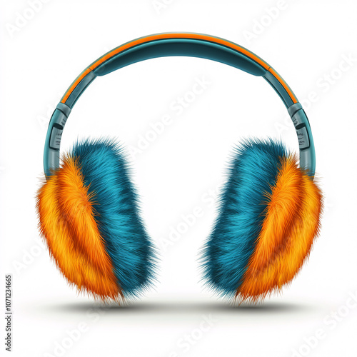 Colorful, fluffy headphones designed for comfort and style, featuring vibrant blue and orange fur accents for a fun audio experience.