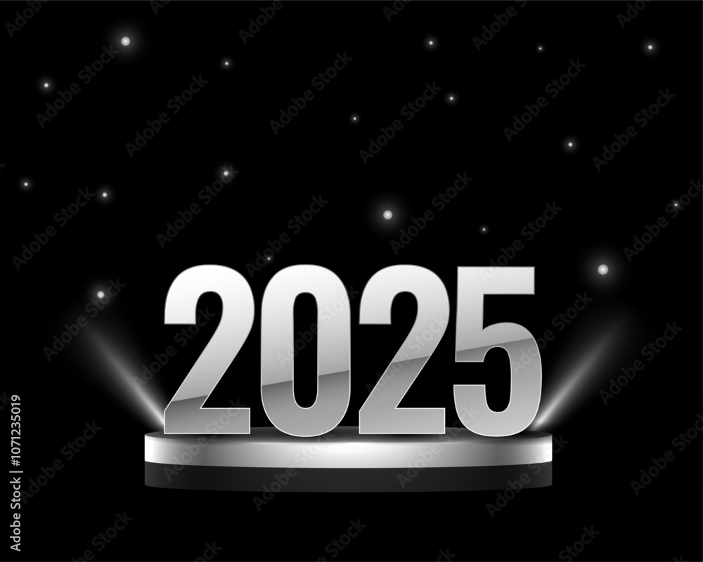 2025 new year dark background with 3d grey podium stage 2025 new year dark background with 3d grey podium stage