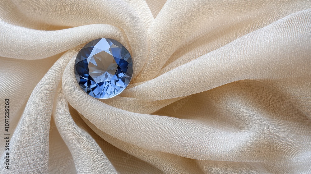 Elegant Blue Gem on Soft Fabric Texture Elegant Blue Gem on Soft Fabric Texture