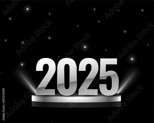 2025 new year dark background with 3d grey podium stage