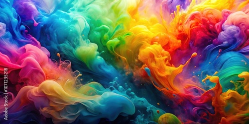 Seamless abstract background of bright mixed liquid colors, horizontal texture, vibrant, colorful, fluid, flowing, dynamic