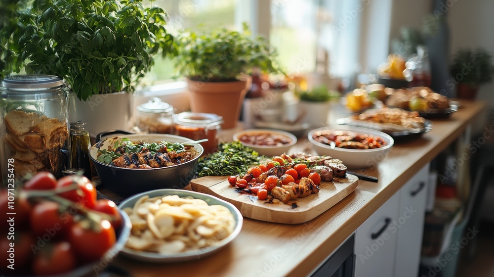 Fresh Seasonal Ingredients on a Rustic Kitchen Table Fresh Seasonal Ingredients on a Rustic Kitchen Table