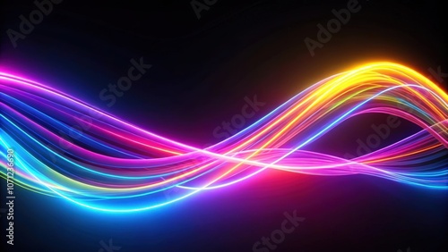 Abstract neon wallpaper with glowing dynamic lines over black background, creating a fluorescent ribbon effect