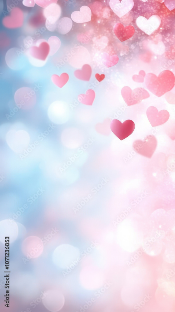 dreamy background filled with floating pink hearts, creating romantic atmosphere. Perfect for love themed designs and celebrations