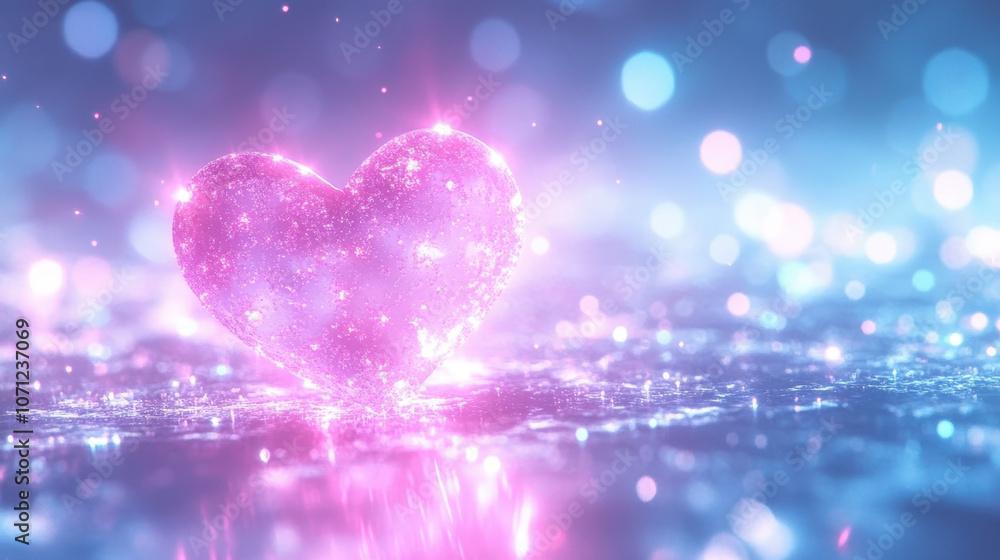 glowing pink heart sparkles against dreamy blue background, evoking feelings of love and joy. Perfect for romantic themes and celebrations glowing pink heart sparkles against dreamy blue background, evoking feelings of love and joy. Perfect for romantic themes and celebrations