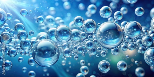 Oxygen bubbles and hyaluronic acid in water, creating a refreshing and hydrating skincare concept, oxygen bubbles