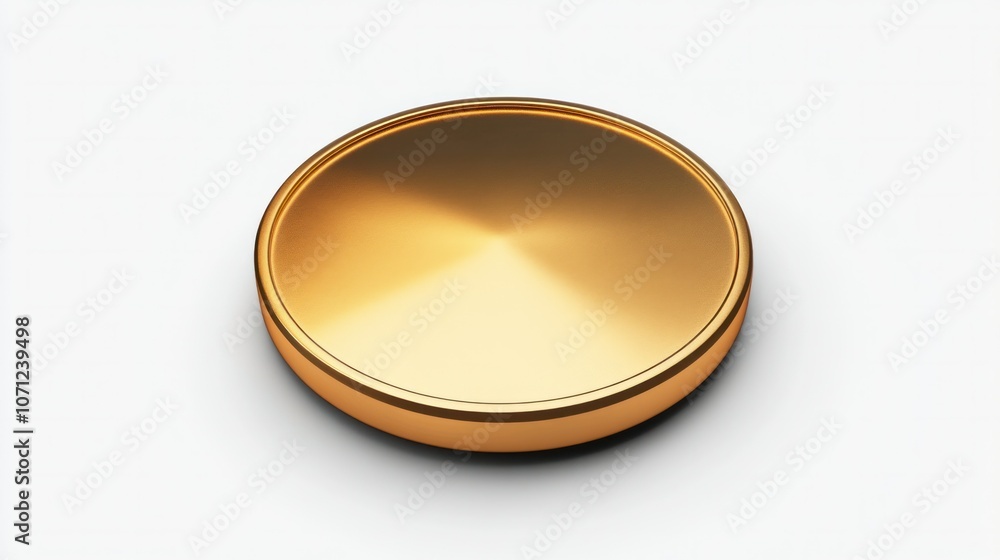 Polished gold coin icon with top view perspective, on a plain white background, 3D render. Polished gold coin icon with top view perspective, on a plain white background, 3D render.