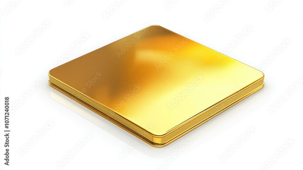 Reflective and polished gold card icon, 3D view, isolated on a white background with metallic texture. Reflective and polished gold card icon, 3D view, isolated on a white background with metallic texture.