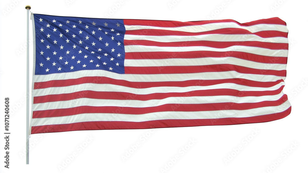 Fototapeta premium American flag waving in the breeze on a clear day with bright blue sky in the background