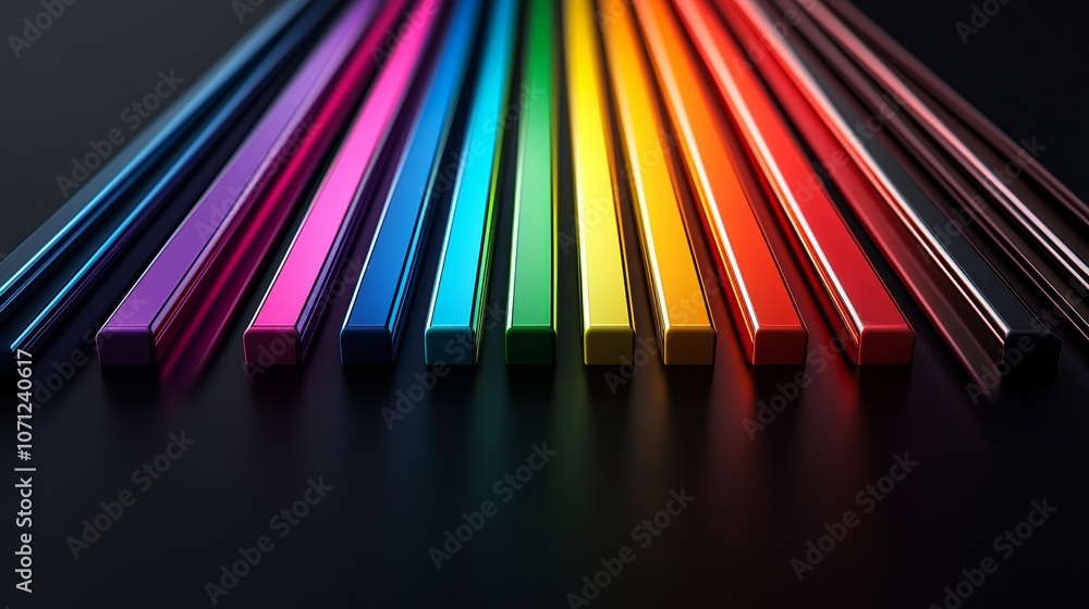 Vivid rainbow zebra stripes on a glossy black background, with sharp contrasts and sleek, modern design elements, perfect for a fashion-forward graphic Vivid rainbow zebra stripes on a glossy black background, with sharp contrasts and sleek, modern design elements, perfect for a fashion-forward graphic