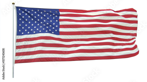 American flag waving in the breeze on a clear day with bright blue sky in the background