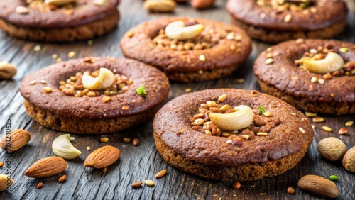 Wholesome finger millet cookies topped with almonds and cashews , ragi, cookies, finger millet, almonds, cashews, healthy