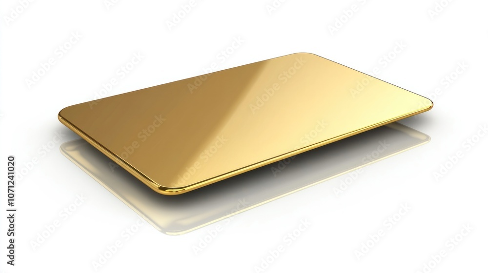 Shiny metallic gold card icon in 3D, isolated on a white background, with polished reflective texture. Shiny metallic gold card icon in 3D, isolated on a white background, with polished reflective texture.
