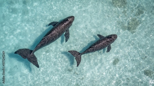 Two Sea Creatures Swimming in Clear Water