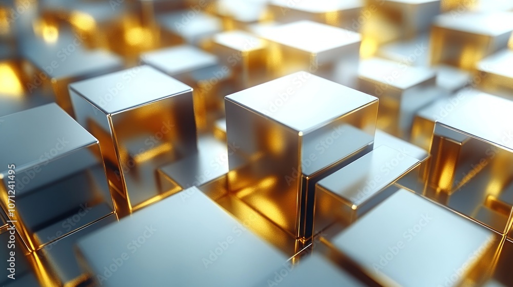 Abstract pattern of silver and gold cubes. Abstract pattern of silver and gold cubes.