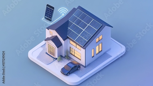 Wallpaper Mural Realistic image of a smart home featuring a solar panel installed on the roof. The modern design of the house showcases energy-efficient technology, highlighting the integration of renewable energy  Torontodigital.ca