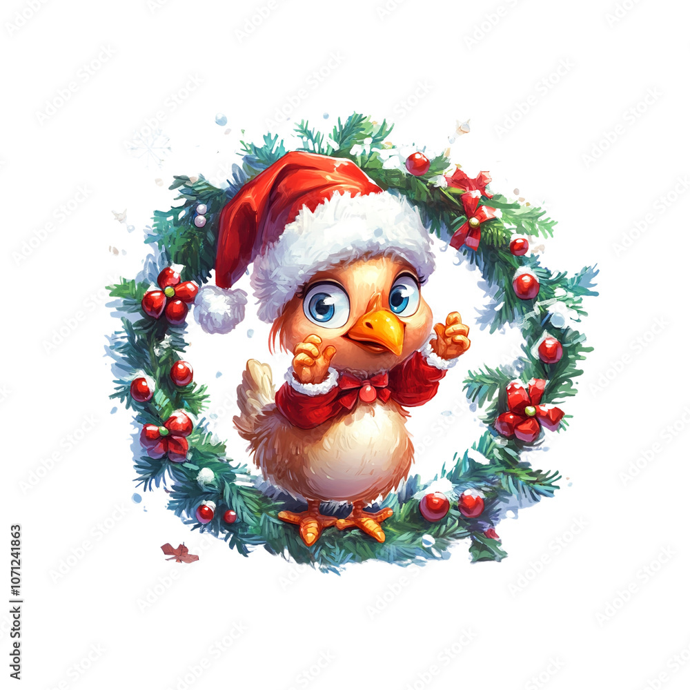 Adorable Chick in a Christmas Wreath Adorable Chick in a Christmas Wreath