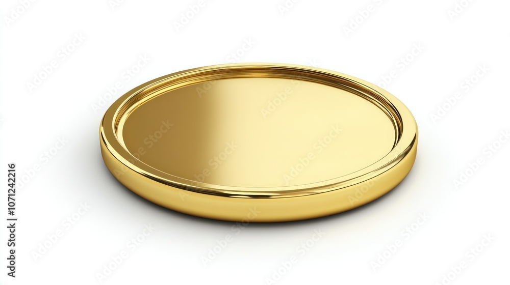 Top view of a shiny gold coin, isolated on white, rendered in 3D with a reflective metallic finish. Top view of a shiny gold coin, isolated on white, rendered in 3D with a reflective metallic finish.