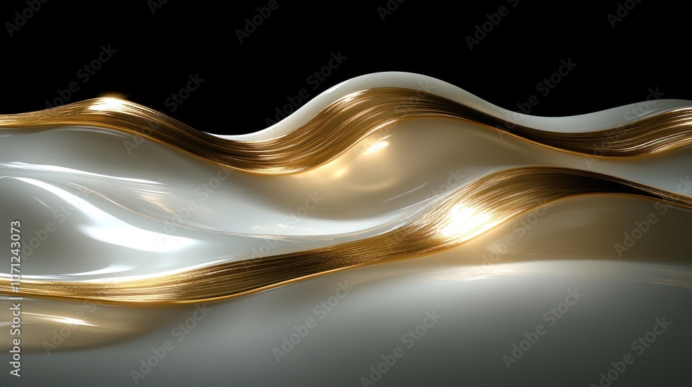Obraz premium Abstract white and gold waves.