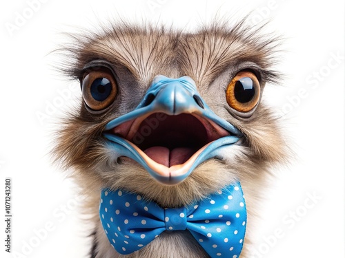 Shocked Ostrich in Bow Tie - Documentary Style AI Photo photo