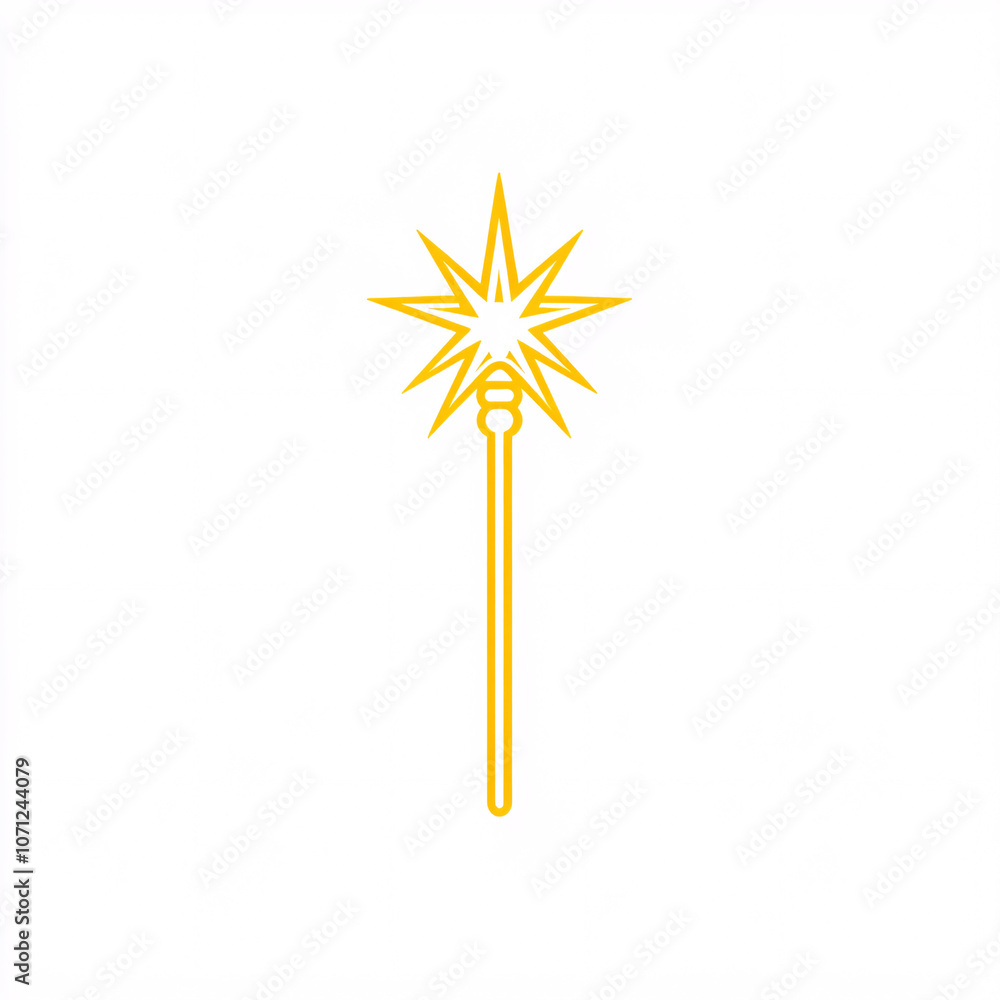 A simple yellow star wand, symbolizing magic and enchantment, standing out against a white background. A simple yellow star wand, symbolizing magic and enchantment, standing out against a white background.
