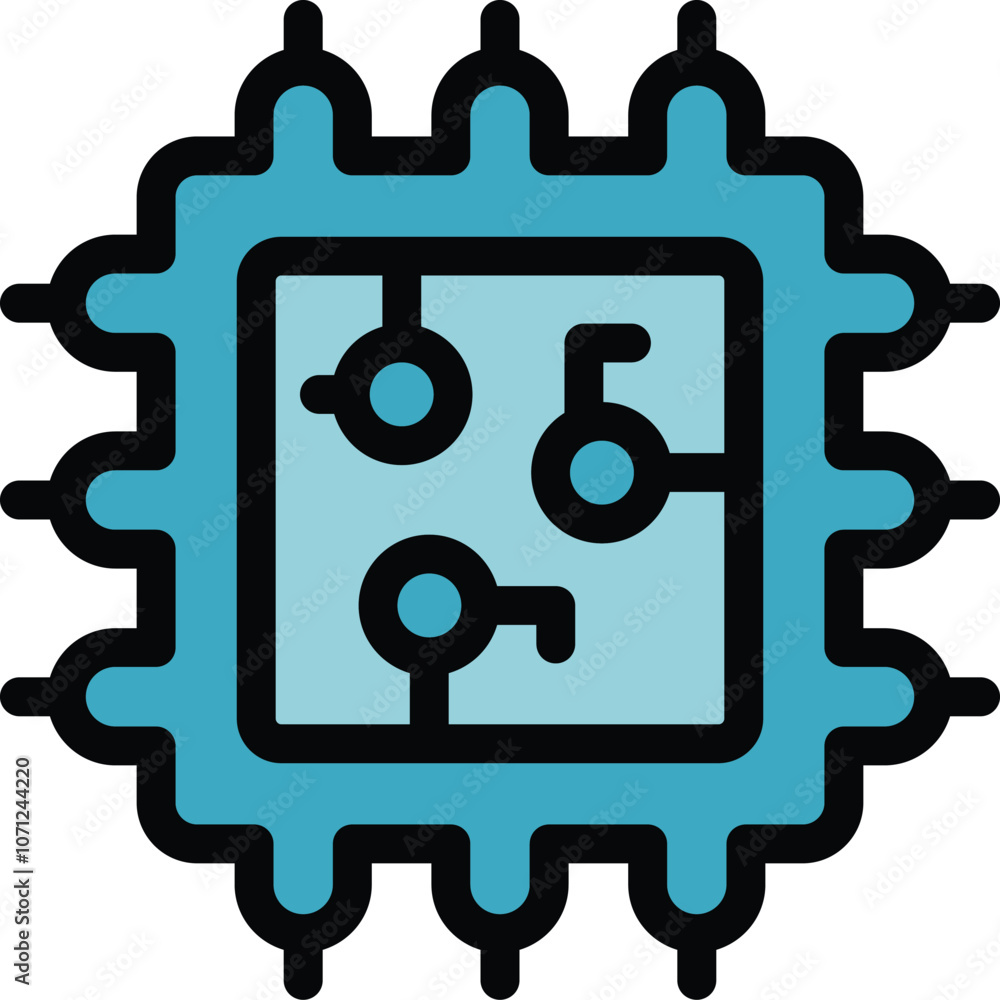 This icon features a blue cpu microchip processing data, symbolizing technological advancement and computing power This icon features a blue cpu microchip processing data, symbolizing technological advancement and computing power