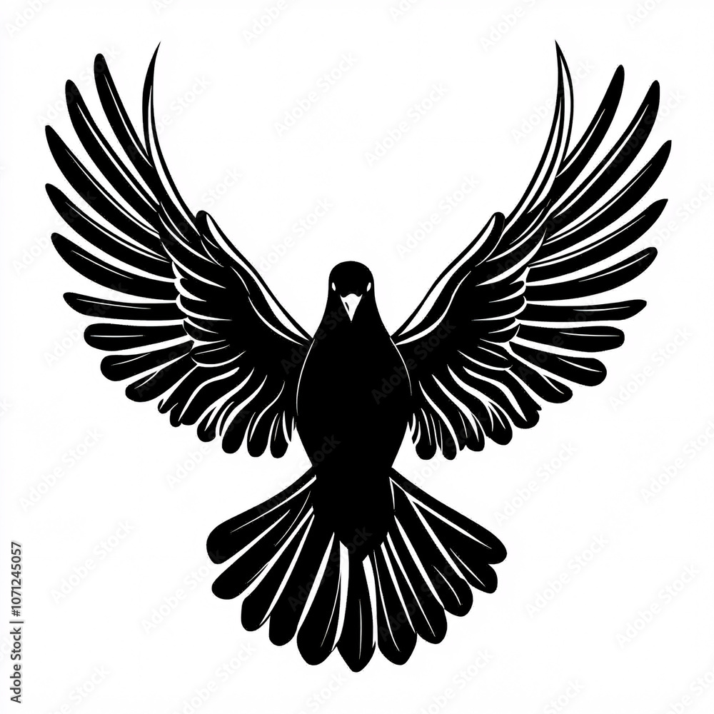 Naklejka premium A black silhouette of a bird with outstretched wings, emphasizing grace and freedom, set against a white background.