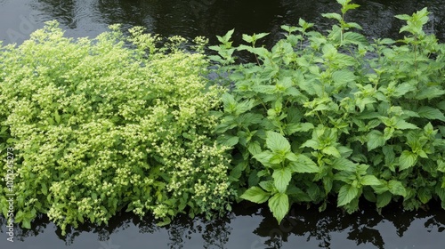 Lush Green Plants by Water's Edge in Natural Habitat