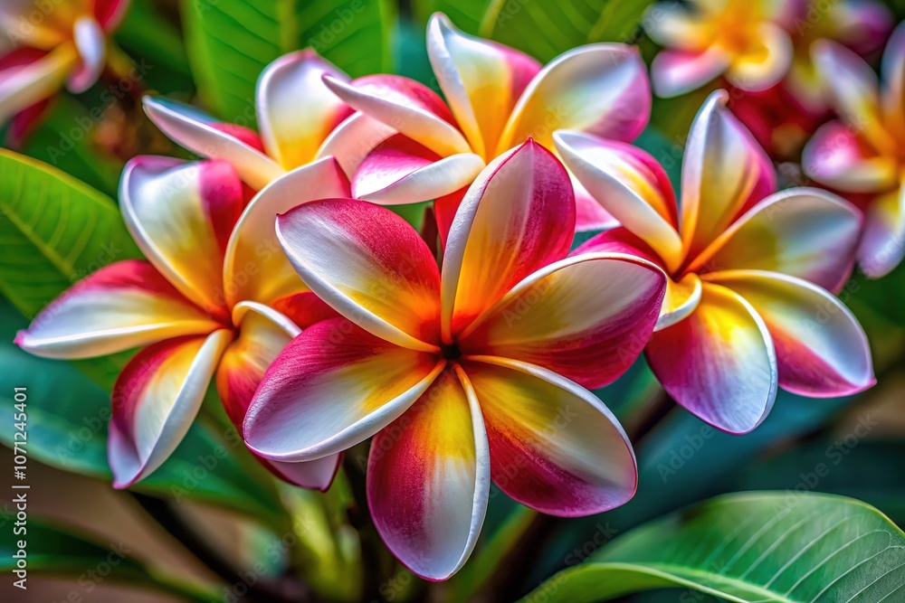 Vibrant Frangipani Macro - White, Red, Yellow Vibrant Frangipani Macro - White, Red, Yellow