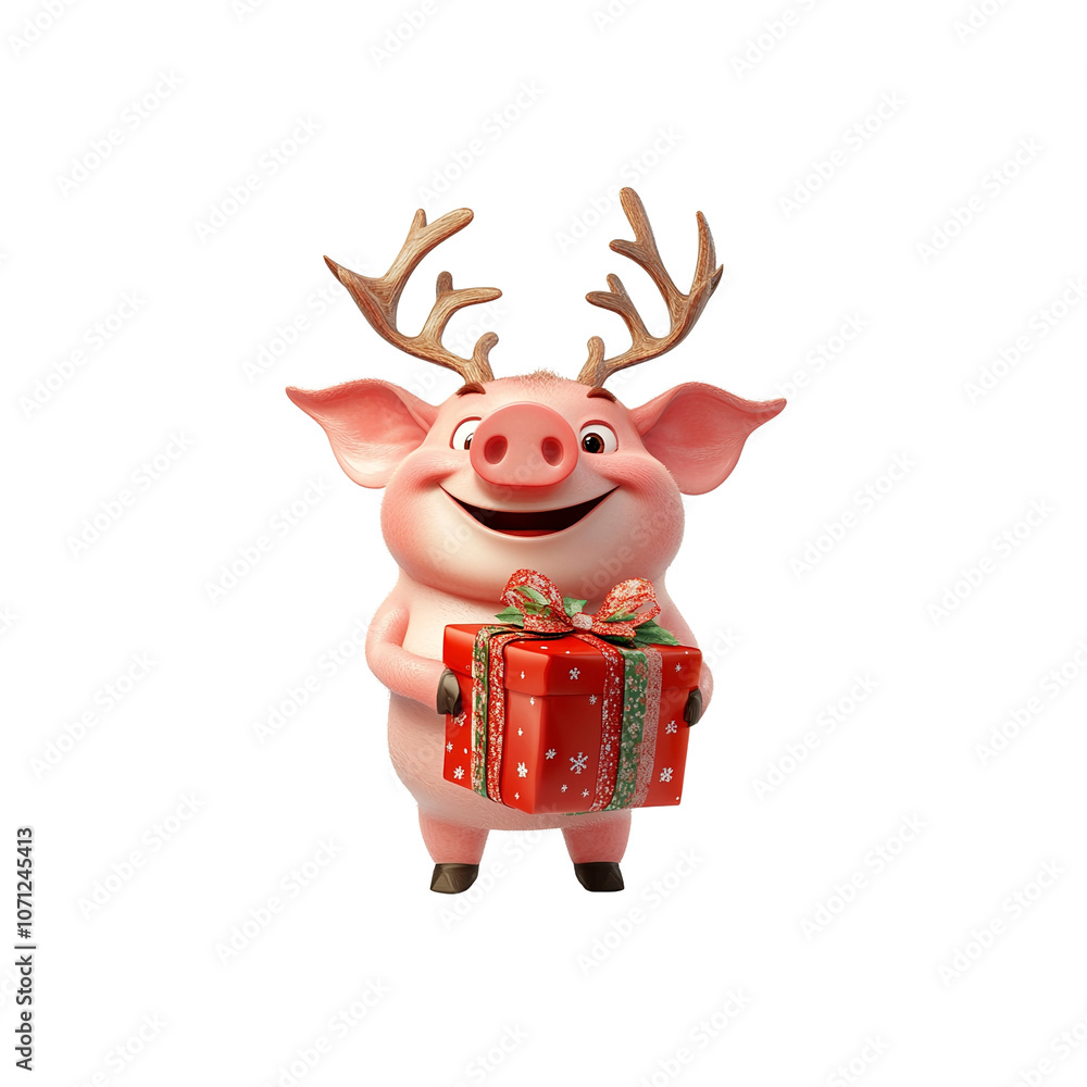 Cute Christmas Pig Holding a Present Cute Christmas Pig Holding a Present