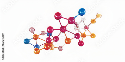 Molecular Structure with Colorful Bonds, Chemical Molecule Design Illustration