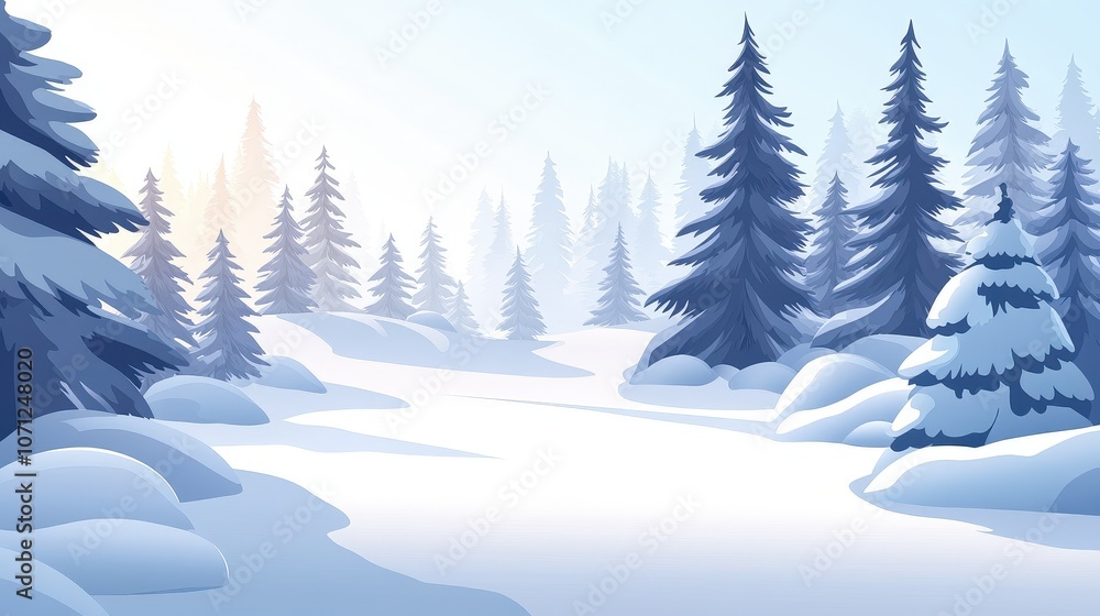 Naklejka premium Serene Winter Landscape with Snow-Covered Trees