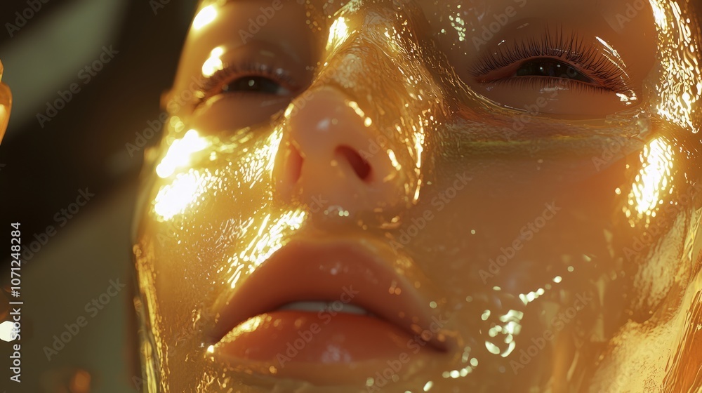 Obraz premium Intimate Beauty Moment: Collagen Face Mask on Young Woman - 3D Render with Ultra-Detailed Details and Soft Lighting