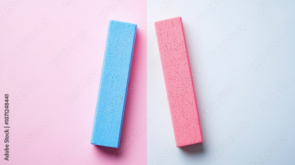 Two pastel colored rectangular blocks on a pink and white background. Two pastel colored rectangular blocks on a pink and white background.