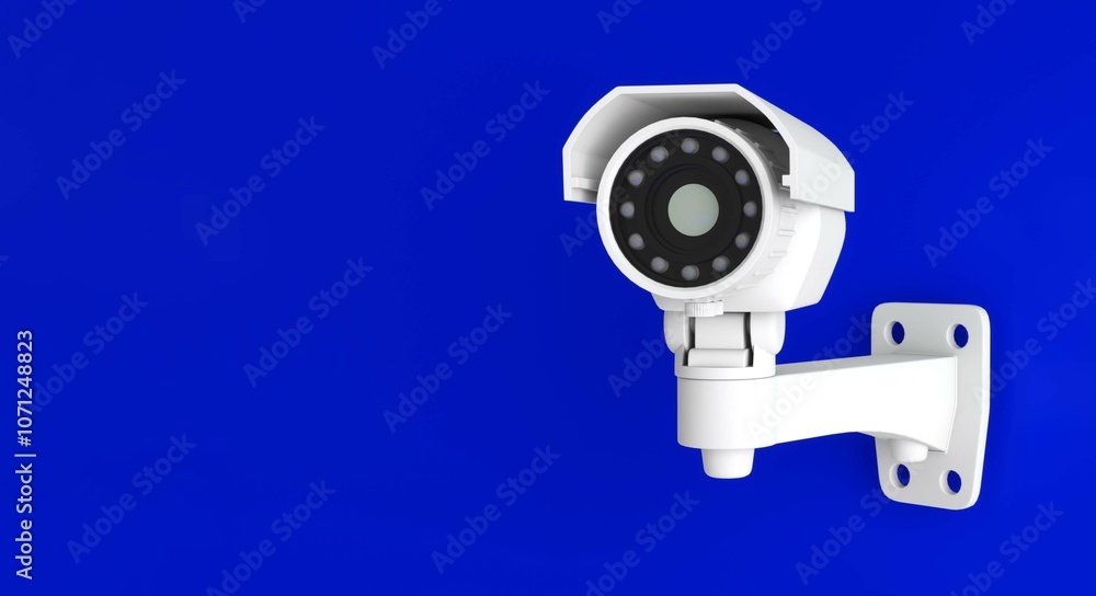 Naklejka premium Security camera isolated on blue background with clipping paths 