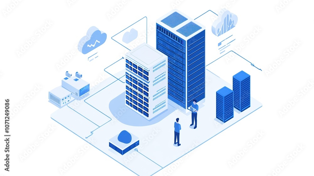 Vector illustration of a server in blue and white, set against a matching homogeneous blue and white background. This design represents server hosting, technology, and digital infrastructure Vector illustration of a server in blue and white, set against a matching homogeneous blue and white background. This design represents server hosting, technology, and digital infrastructure