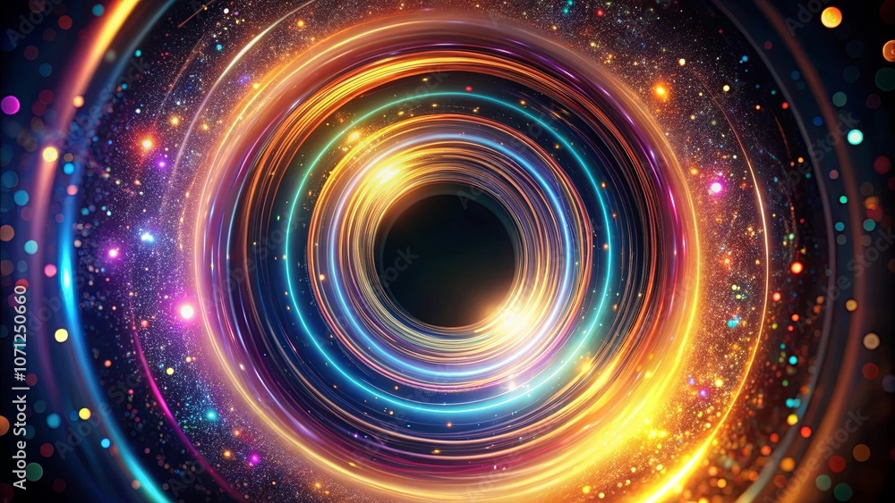 A celestial vortex of vibrant light, swirling around a central void, illuminated by the glow of distant stars. A celestial vortex of vibrant light, swirling around a central void, illuminated by the glow of distant stars.