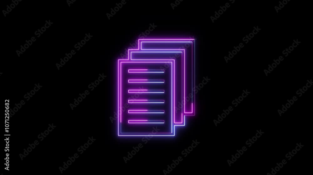 Neon file documents uploading icon animation .Glowing blue neon document sign. Neon file documents uploading icon animation .Glowing blue neon document sign.