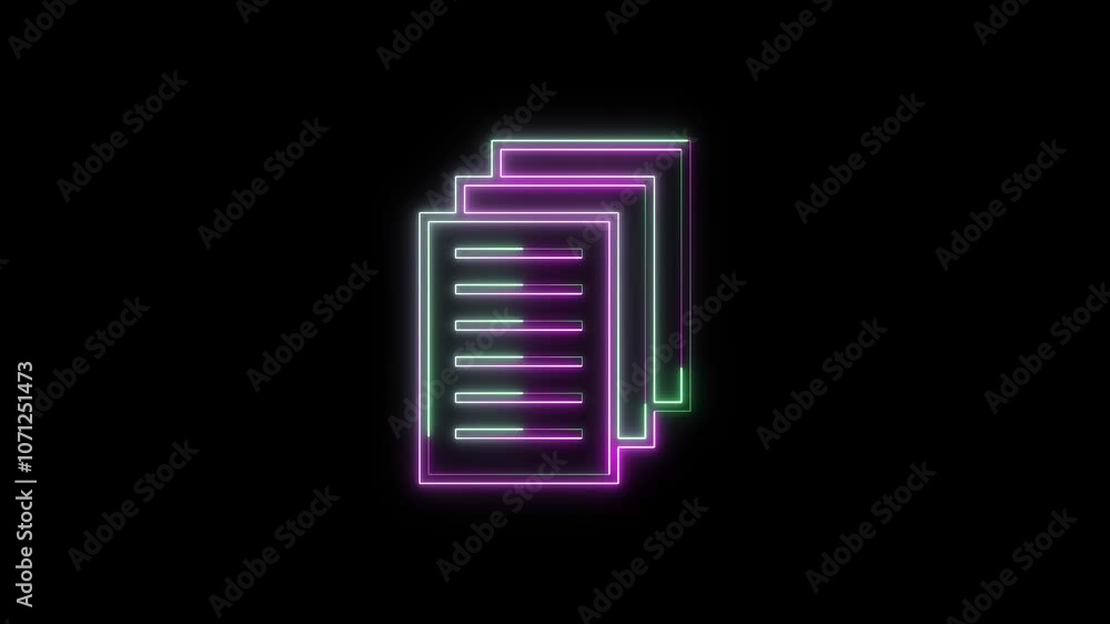 Neon file documents uploading icon animation .Glowing blue neon document sign. Neon file documents uploading icon animation .Glowing blue neon document sign.