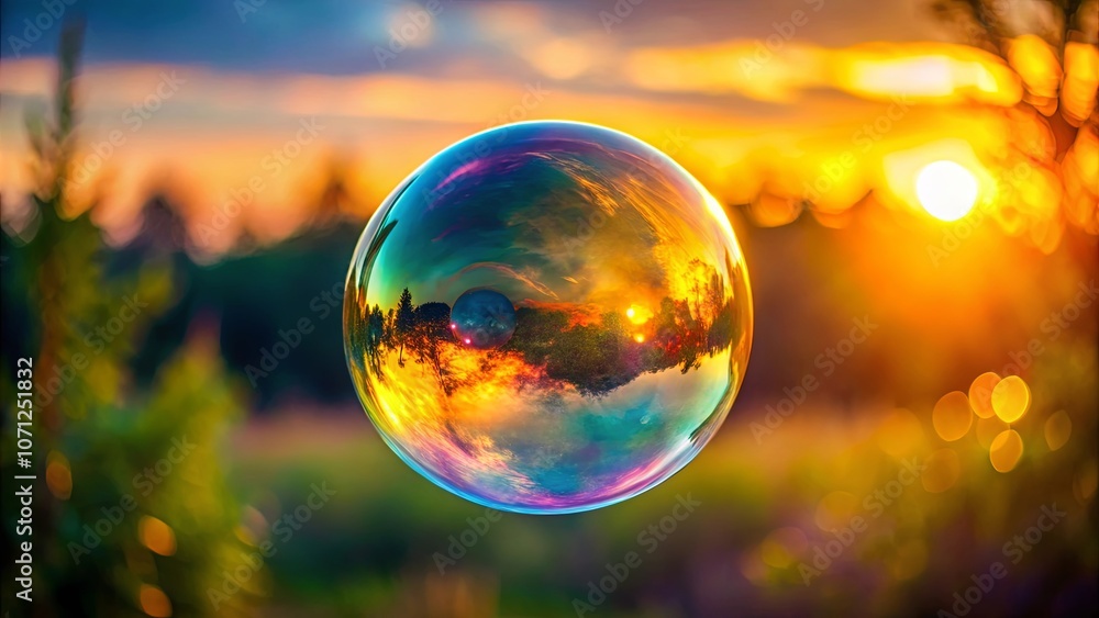 A shimmering sphere of soap captures the fiery glow of a setting sun, reflecting the beauty of the natural world in its iridescent surface. A shimmering sphere of soap captures the fiery glow of a setting sun, reflecting the beauty of the natural world in its iridescent surface.