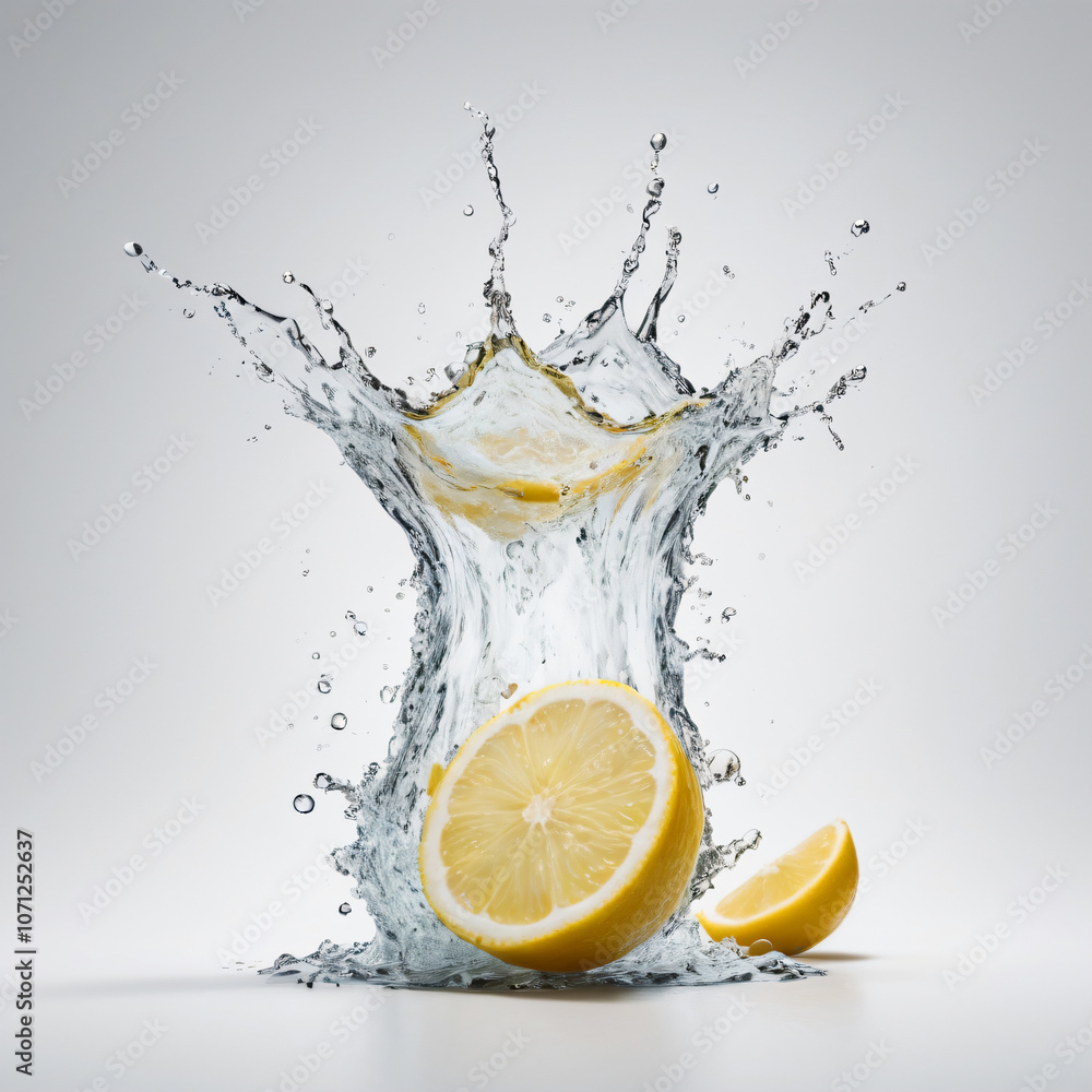 Bright lemons splash water, invigorating the scene. Bright lemons splash water, invigorating the scene.