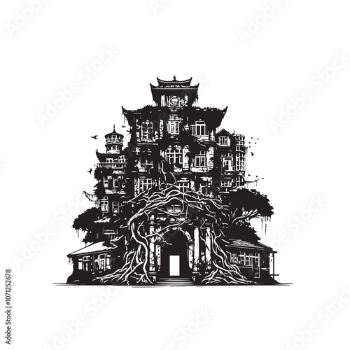 "Silhouette of an Old Stone Building"
"Historic Stone Building Silhouette"
"Silhouette of an Ancient Stone Structure"