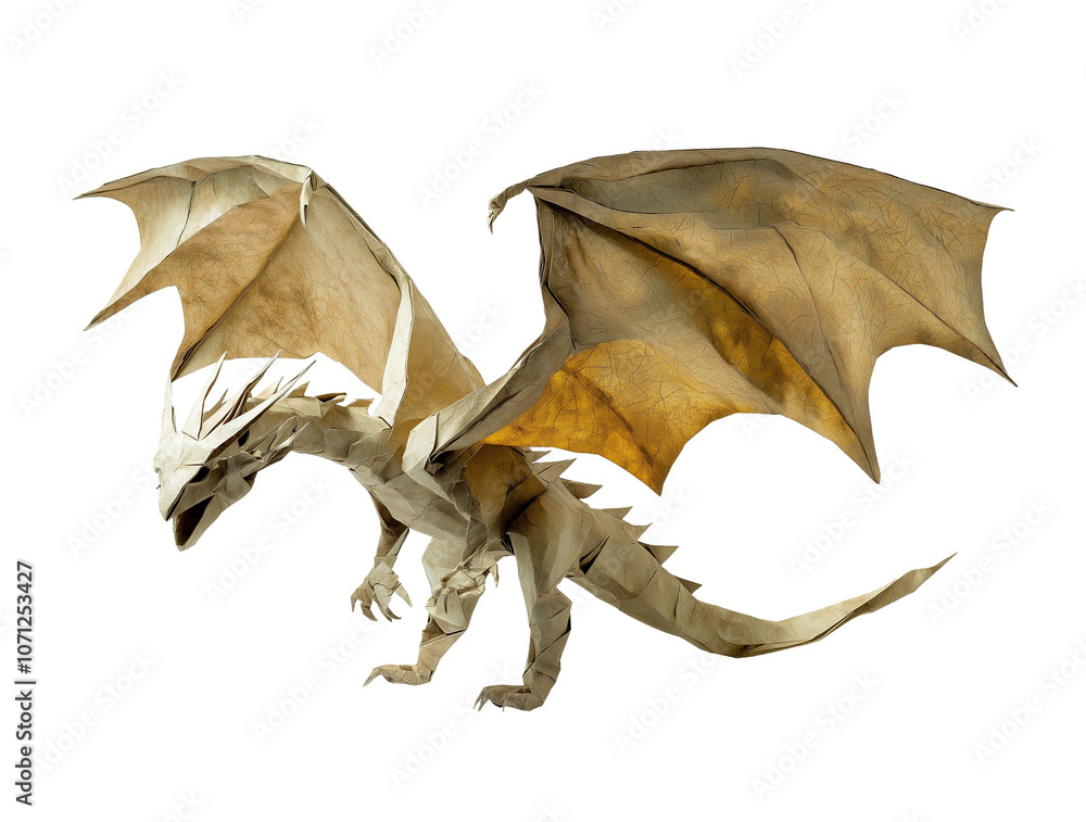 Fototapeta premium origami of a flying dragon on white background