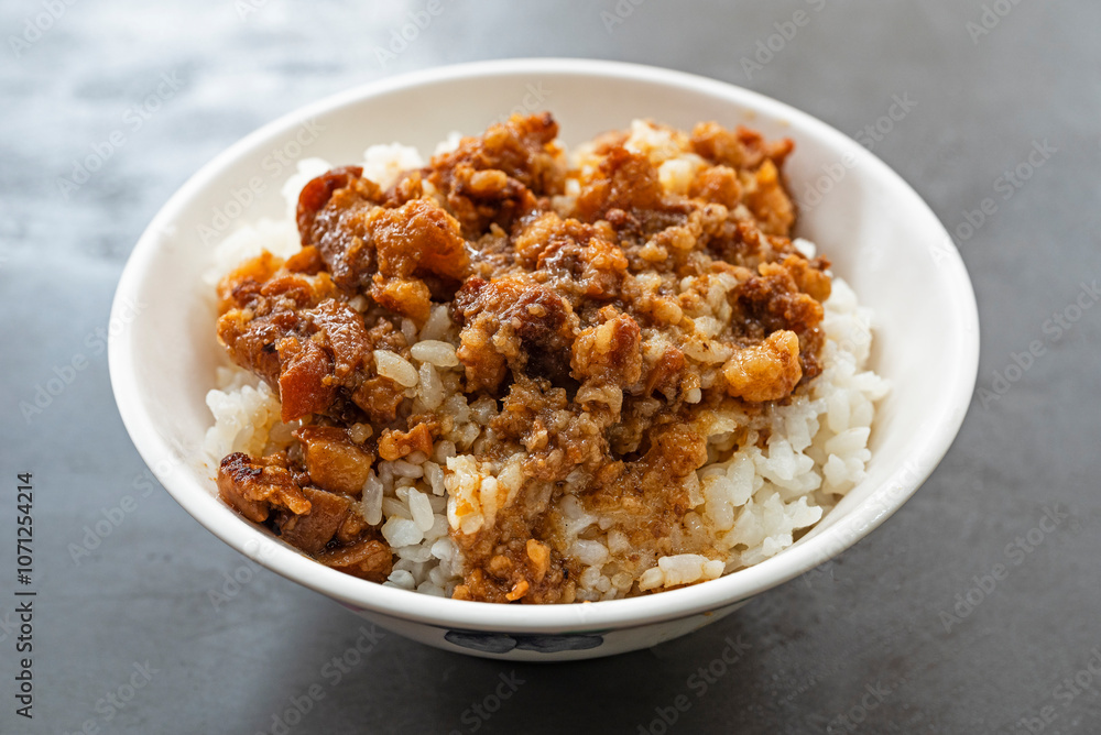 Taiwan famous food - Braised pork rice (lu rou fan). Taiwan famous food - Braised pork rice (lu rou fan).