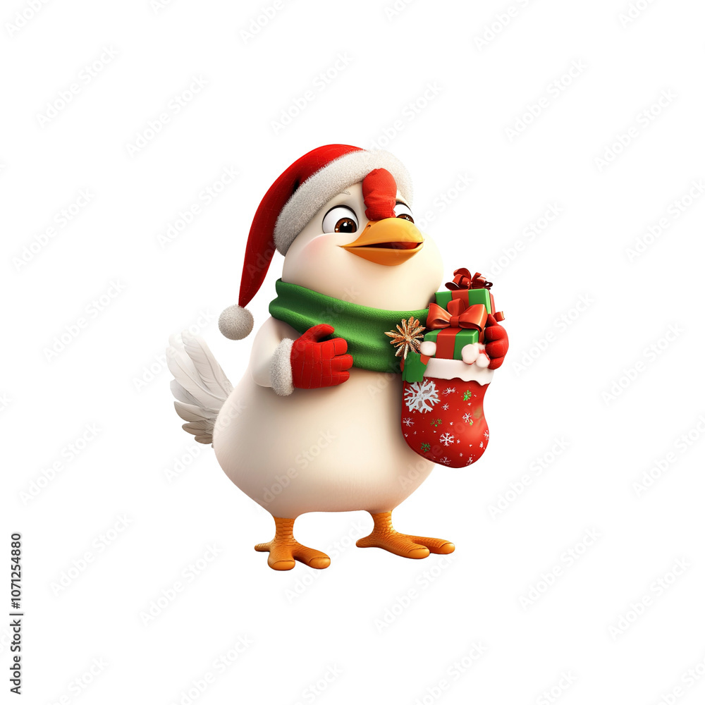 Festive Chicken Holding Christmas Stocking