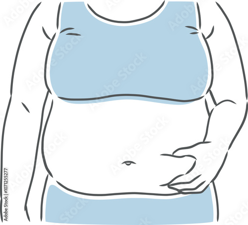 大きなお腹をつまむ肥満女性のイラスト素材