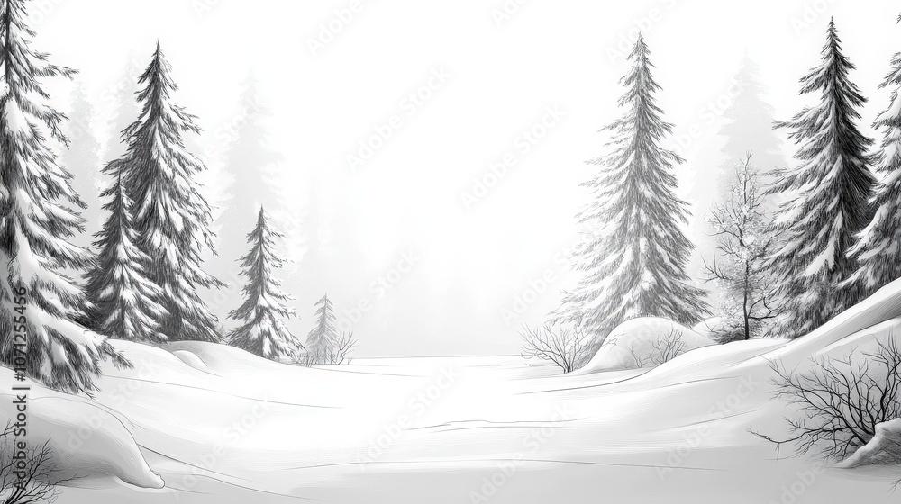 Fototapeta premium Serene Winter Landscape with Snow-Covered Trees